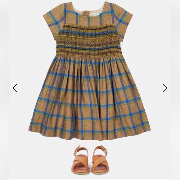 BONPOINTKids' Duchesse Checked Linen Dress In Nutmeg 100% Linen Girls 8